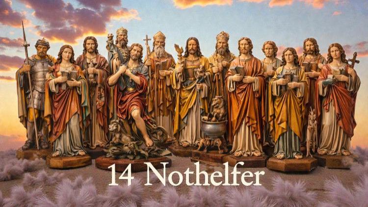 14 Nothelfer Holzfiguren im Himmel