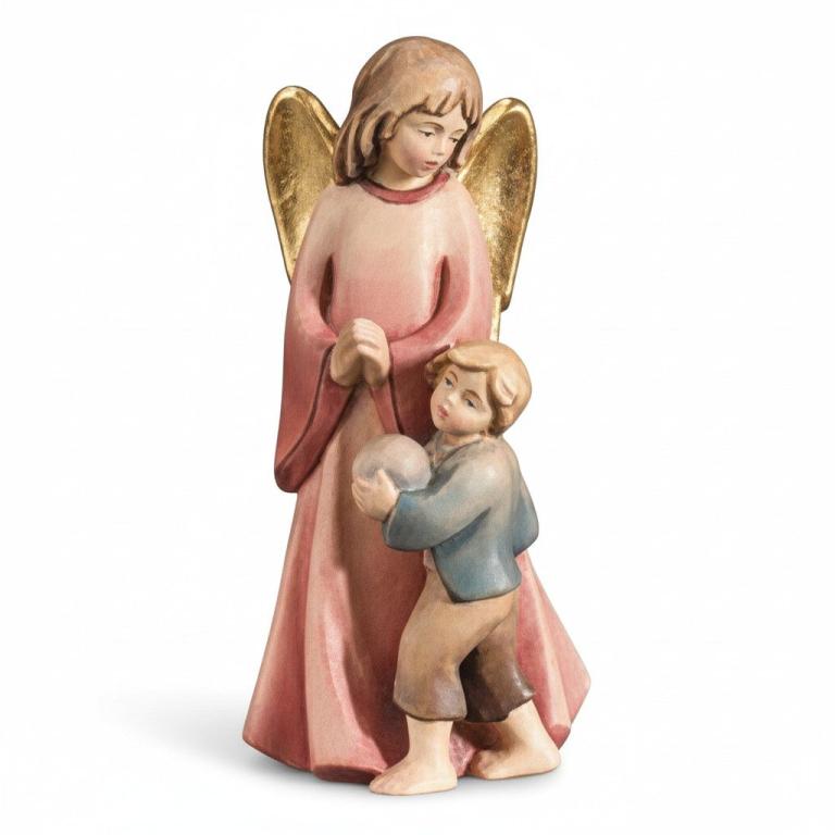 Schutzengel mit Junge modern- Holzfigur