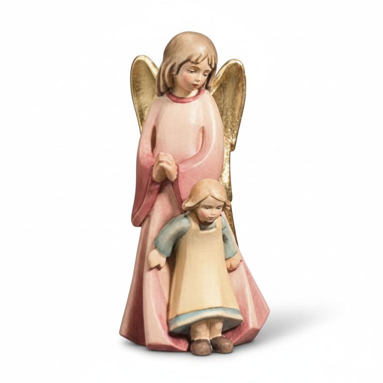 Schutzengel mit Mädchen modern-Holzfigur