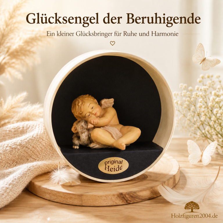 Holzgeschnitzter Glücksengel Der Beruhigende als Glücksbringer und Geschenkidee aus Holz
