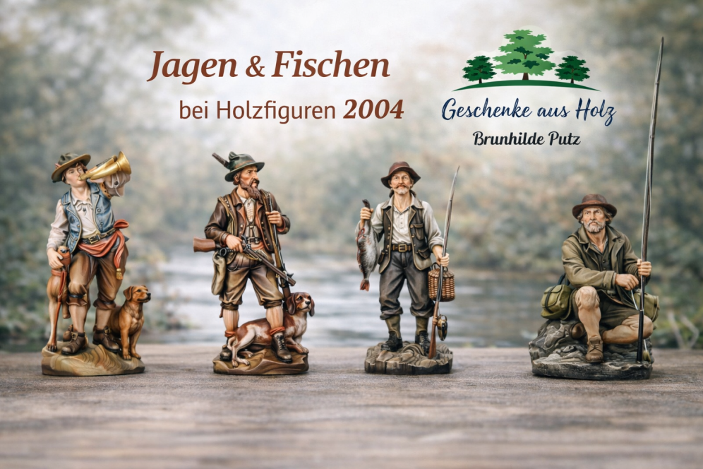 jäger holzfigur mit hund hirsch geschnitzt