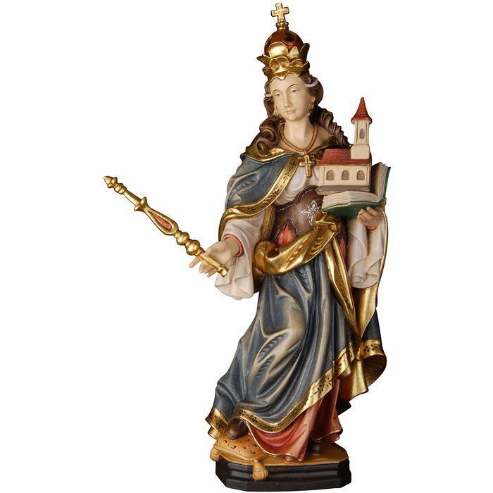 Hl. Gisela mit Zepter und Kirche als holzgeschnitzte Heiligenfigur aus Bergahorn