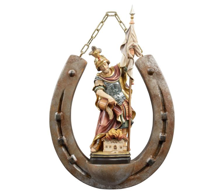 Holzfigur Hl. Florian im Hufeisen zum Hängen – Glücksbringer