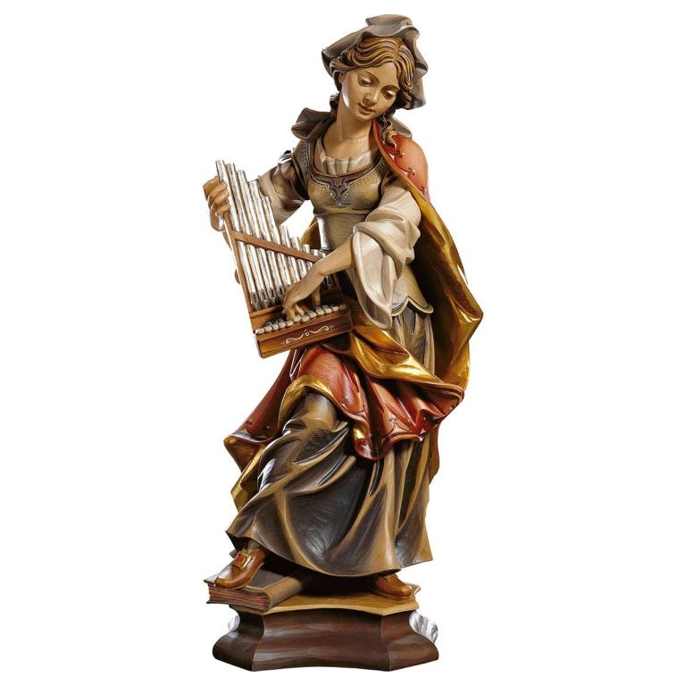 heilige caecilia holzfigur mit orgel geschnitzt