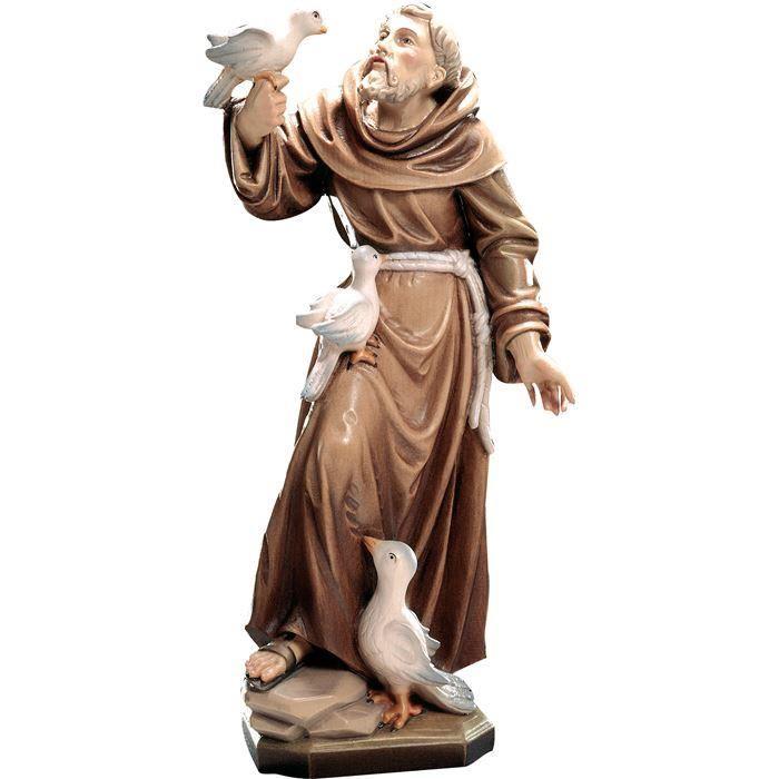 Hl. Franziskus mit Tauben – holzgeschnitzte Heiligenfigur des Schutzpatrons der Tiere