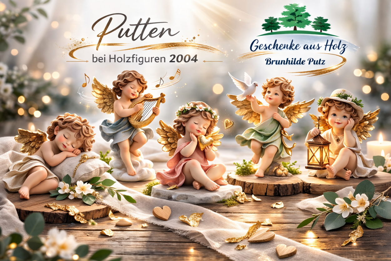 putten holzfigur barock engel mit instrument geschnitzt