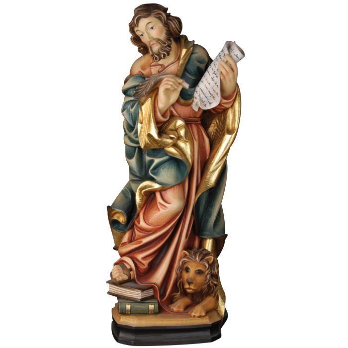 Holzfigur Hl. Markus mit Löwe und Schriftrolle