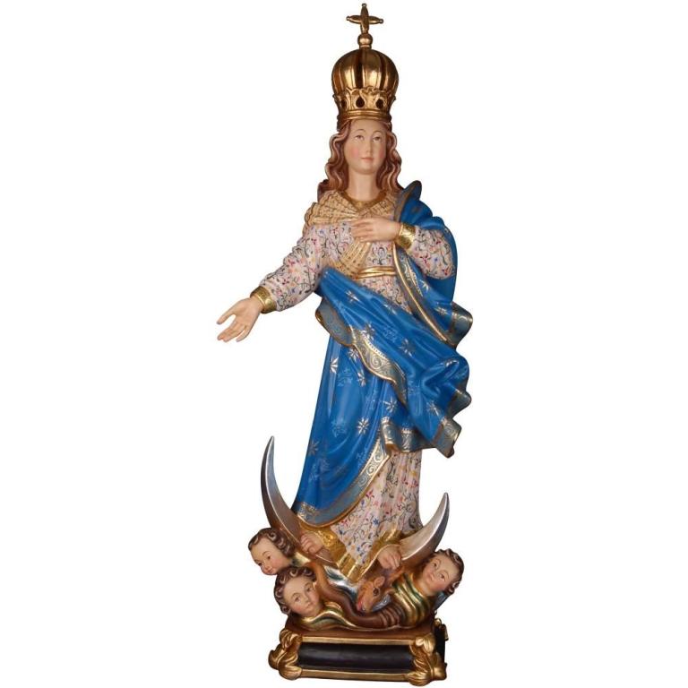 Immacolata mit Engel (mit Krone)- Holzfigur in Color-