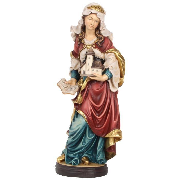 Hl. Hedwig als geschnitzte Holzfigur mit Buch und Kirche