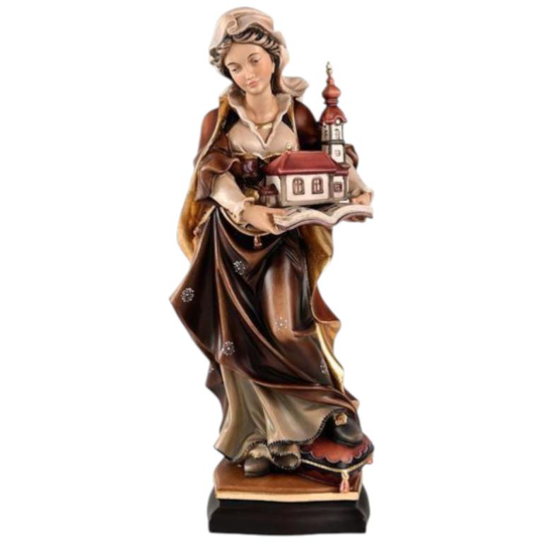 Hl. Hedwig mit Kirche als handbemalte Heiligenfigur aus Holz
