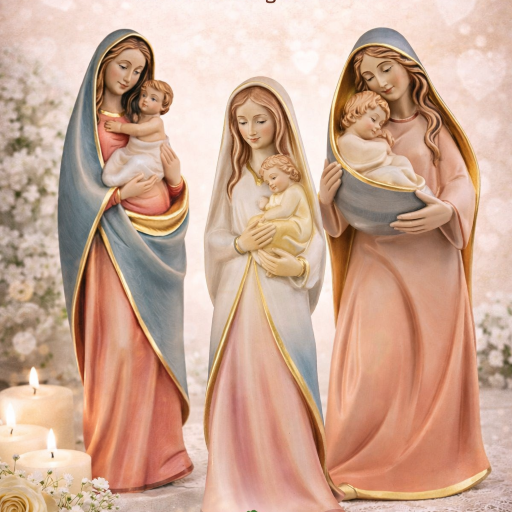 Moderne Madonna Holzfigur mit Kind – stilvolle Marienfiguren aus Holz