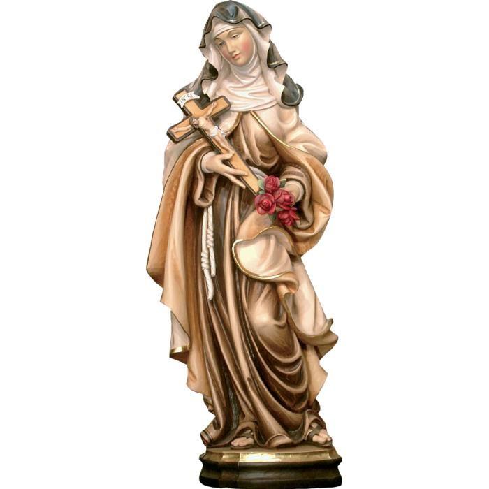 Hl. Theresia von Lisieux mit Rosen-Holzfigur