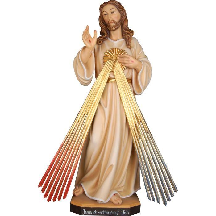 Jesus Barmherzigkeit aus Holz mit Segenshand und Lichtstrahlen
