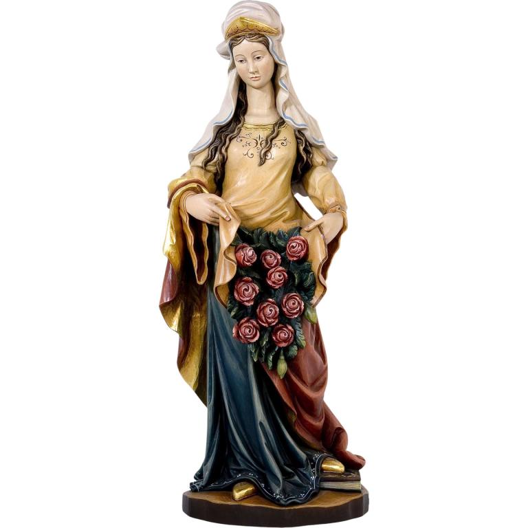 heilige elisabeth holzfigur mit brot und rosen geschnitzt