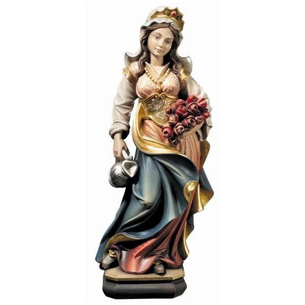 Holzfigur Heilige Elisabeth von Thüringen mit Rosen und Wasserkrug