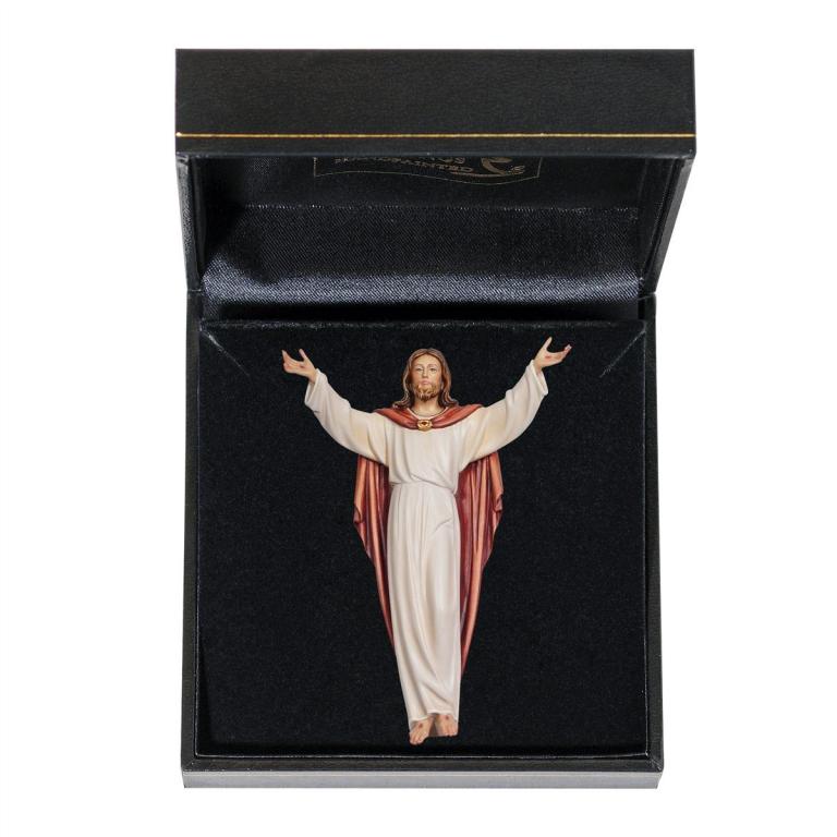 Auferstandener Christus als hochwertig bemalte Miniatur-Holzfigur im eleganten Etui