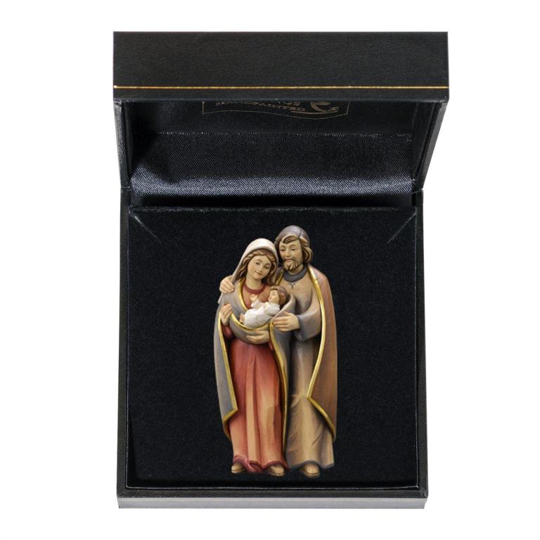 Familiengruppe Pema mit Etui als handbemalte Miniatur-Holzfigur der Heiligen Familie