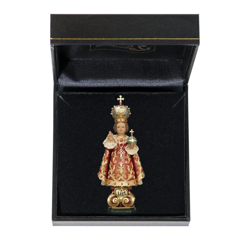 Prager Jesukind als handbemalte Miniatur-Holzfigur aus Bergahorn mit Etui