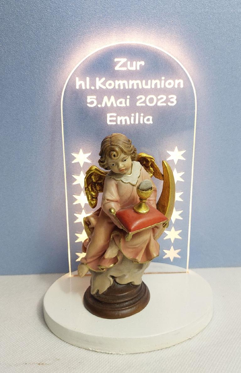 kommunionengel acrylglas beleuchtet holz gravur led