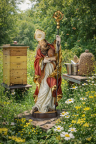 Ambrosius ist Schutzpatron der Imker- Holzfigur