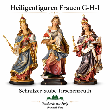 Holzgeschnitzte Heiligenfiguren Frauen G–H–I aus Ahornholz