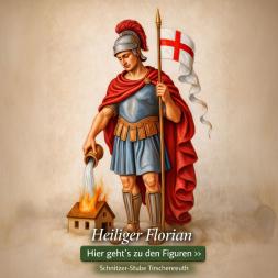 heiliger florian holzfigur mit wasserkübel brennendes haus