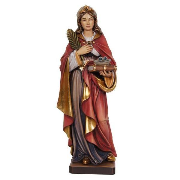 Hl. Luzia als handbemalte Heiligenfigur aus Ahornholz mit Augen