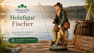 Holzfigur Fischer am See – detailreiche Geschenkidee aus Holz für Angler und Sammler