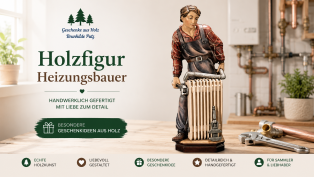 Holzfigur Heizungsbauer mit Heizkörper – detailreiche Geschenkidee für Sanitär- und Heizungsbauer