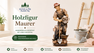 Holzfigur Maurer mit Werkzeug – detailreiche Geschenkidee für Bauhandwerker und Maurer