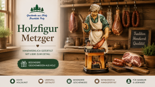 Holzfigur Metzger in traditioneller Metzgerei – detailreiche Geschenkidee für Fleischer und Handwerker