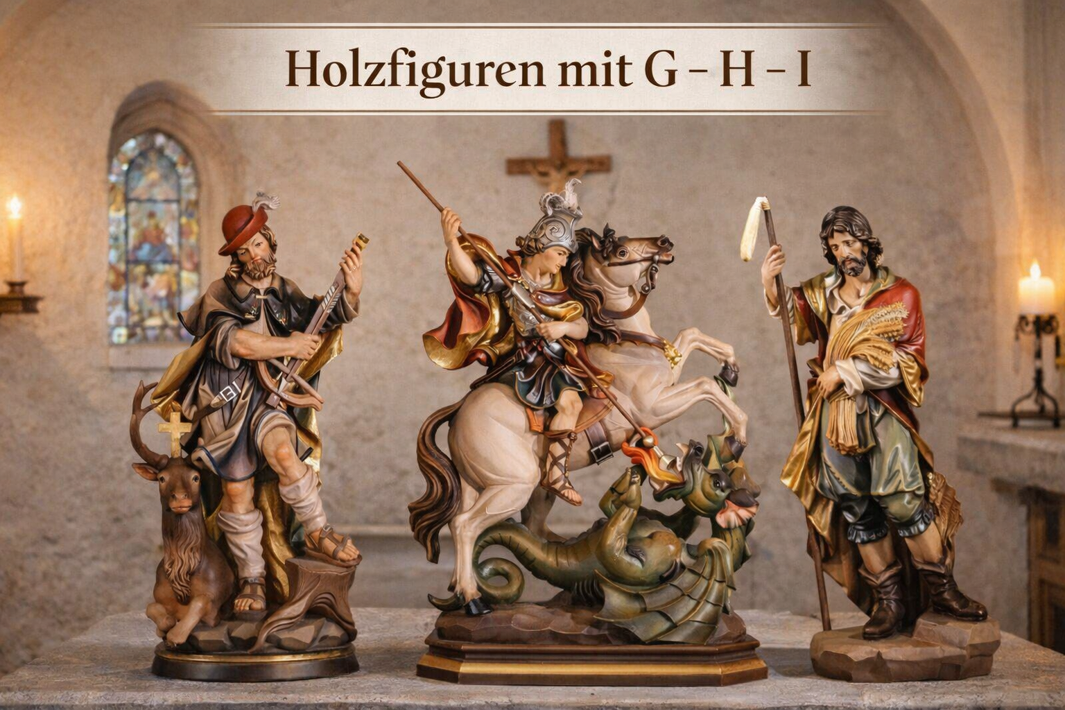 Holzfiguren geschnitzt mit G - H - I