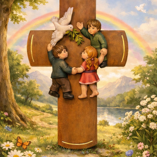 Kinder und Taube im Sonnenlicht