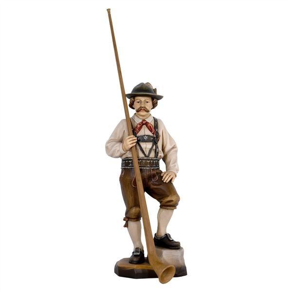 Musiker Alphornbläser- Holzfigur in Color-