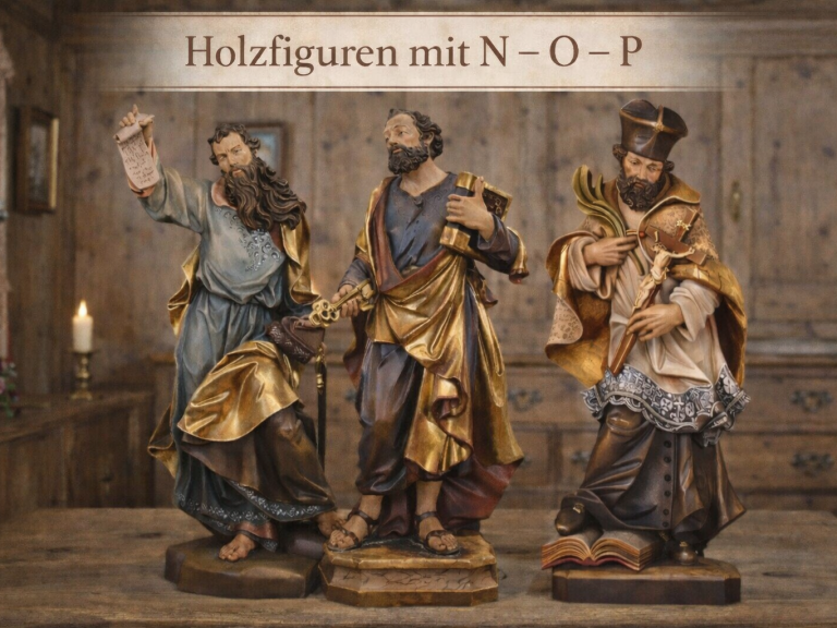 Religiöse Holzfiguren Hl. Paulus - Hl. Petrus - Hl.Netomuck geschnitzt